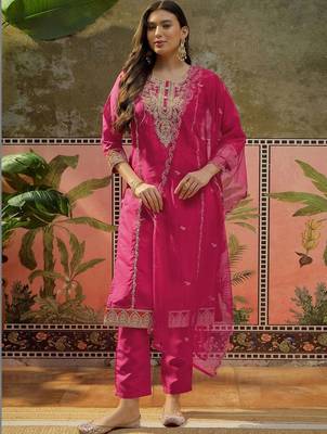 Women Ethnic Motifs Embroidered Regular Kurta with Trousers & With Dupatta 1