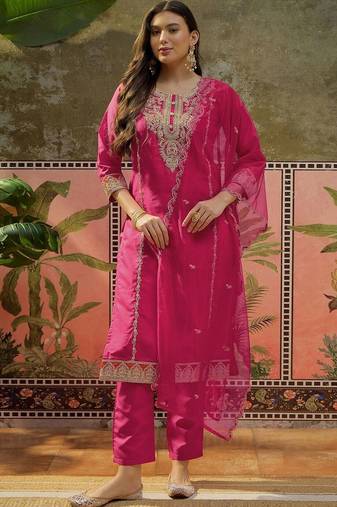 Women Ethnic Motifs Embroidered Regular Kurta with Trousers & With Dupatta