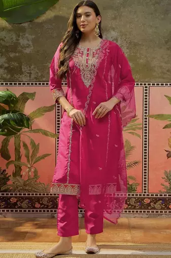 Women Ethnic Motifs Embroidered Regular Kurta with Trousers & With Dupatta
