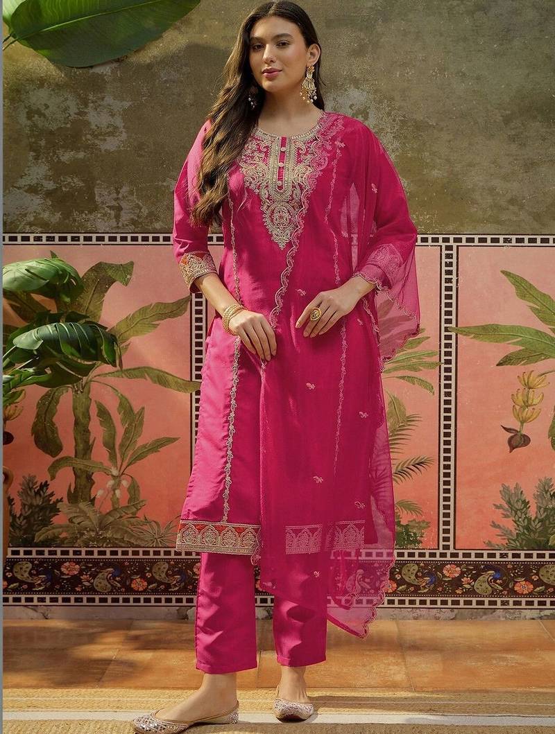 Women Ethnic Motifs Embroidered Regular Kurta with Trousers & With Dupatta