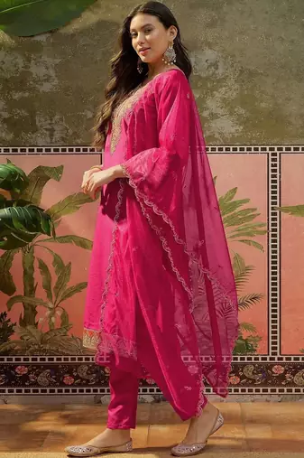 Women Ethnic Motifs Embroidered Regular Kurta with Trousers & With Dupatta