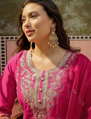 Women Ethnic Motifs Embroidered Regular Kurta with Trousers & With Dupatta 4
