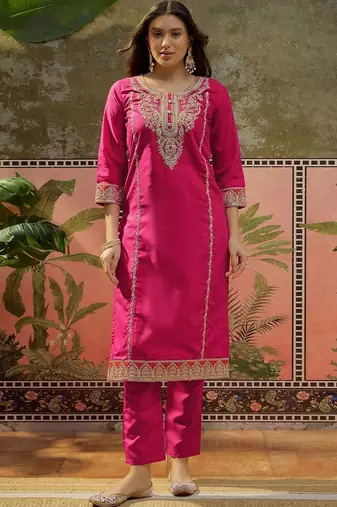 Women Ethnic Motifs Embroidered Regular Kurta with Trousers & With Dupatta