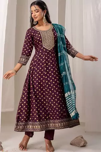 Women Ethnic Motifs Printed Regular Kurta with Trousers & With Dupatta