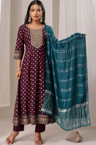 Women Ethnic Motifs Printed Regular Kurta with Trousers & With Dupatta