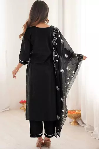 Women Ethnic Motifs Embroidered Regular Thread Work Pure Cotton Kurta with Trousers & With Dupatta