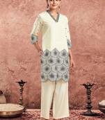 Embroidered Creme Silk Blend Co Ords for Women