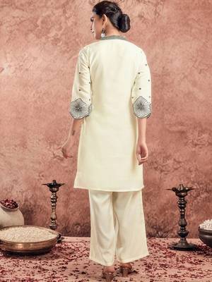 Embroidered Creme Silk Blend Co Ords for Women 2