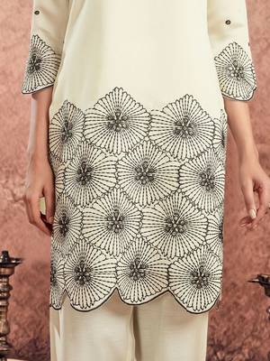Embroidered Creme Silk Blend Co Ords for Women 4