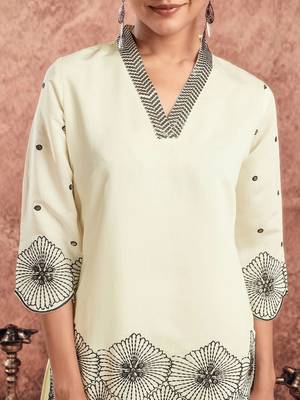 Embroidered Creme Silk Blend Co Ords for Women 5