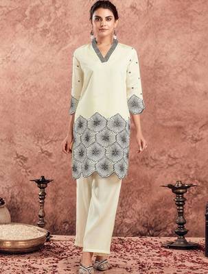 Embroidered Creme Silk Blend Co Ords for Women 6