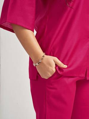 Embroidered Rani Pink Roman Silk Co Ords for Women 4