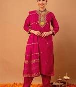 Women Ethnic Motifs Embroidered Regular Kurta with Trousers & With Dupatta