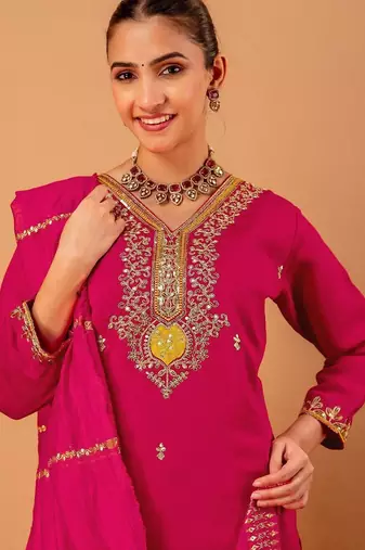 Women Ethnic Motifs Embroidered Regular Kurta with Trousers & With Dupatta