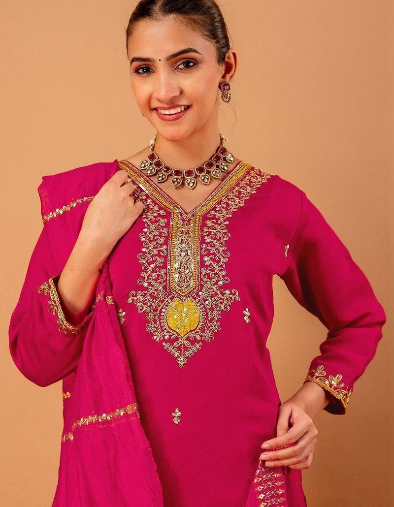 Women Ethnic Motifs Embroidered Regular Kurta with Trousers & With Dupatta