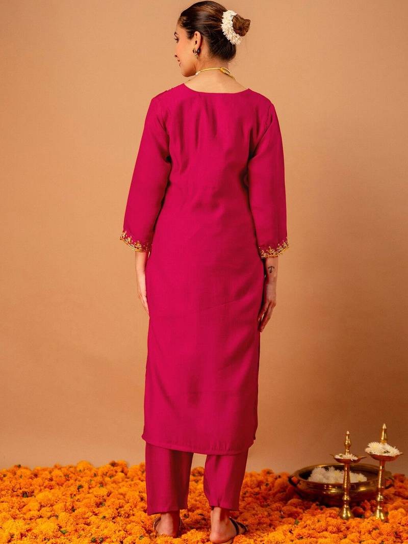Women Ethnic Motifs Embroidered Regular Kurta with Trousers & With Dupatta