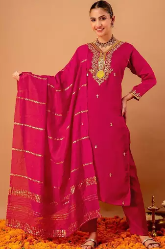 Women Ethnic Motifs Embroidered Regular Kurta with Trousers & With Dupatta