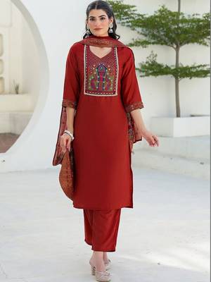 Women Ethnic Motifs Embroidered Regular Thread Work Kurta with Trousers & With Dupatta 5