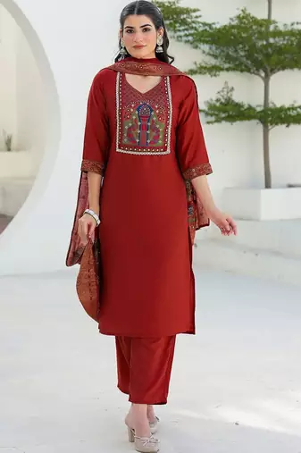 Women Ethnic Motifs Embroidered Regular Thread Work Kurta with Trousers & With Dupatta