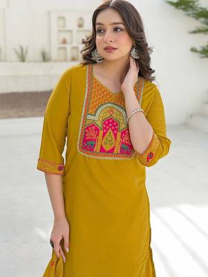 Women Ethnic Motifs Embroidered Regular Kurta with Trousers & With Dupatta 2