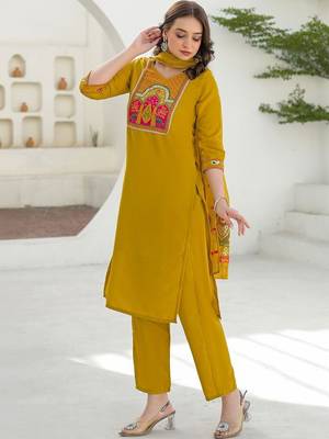 Women Ethnic Motifs Embroidered Regular Kurta with Trousers & With Dupatta 4