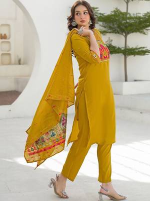 Women Ethnic Motifs Embroidered Regular Kurta with Trousers & With Dupatta 6