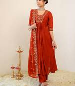Women Ethnic Motifs Embroidered Empire Thread Work Kurta with Trousers & With Dupatta