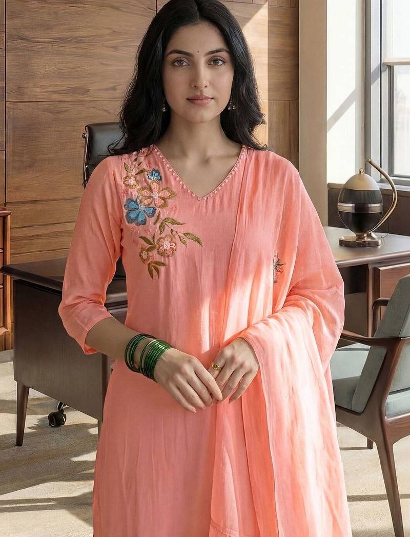 Women Floral Embroidered Regular Thread Work Kurta with Trousers & With Dupatta