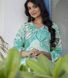 Printed Turquoise Viscose Rayon Co Ords for Women