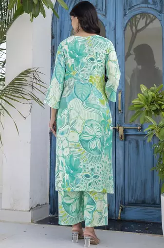Printed Turquoise Viscose Rayon Co Ords for Women