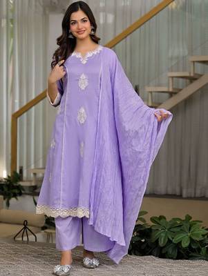 Women Ethnic Motifs Embroidered Regular Thread Work Kurta with Palazzos & With Dupatta 1
