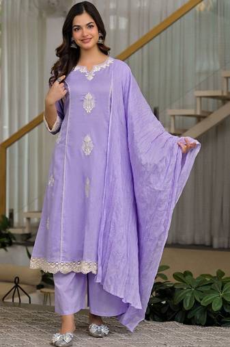Women Ethnic Motifs Embroidered Regular Thread Work Kurta with Palazzos & With Dupatta