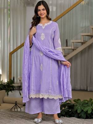 Women Ethnic Motifs Embroidered Regular Thread Work Kurta with Palazzos & With Dupatta 6