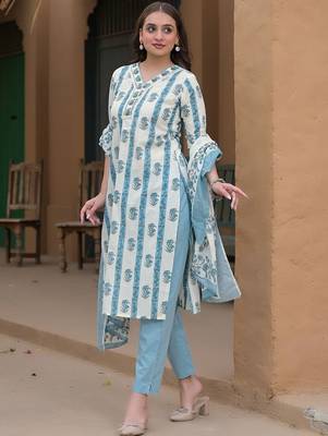 Women Floral Printed Regular Kurta with Trousers & With Dupatta 7