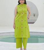 Embroidered Light Lime Green Viscose Rayon Co Ords for Women