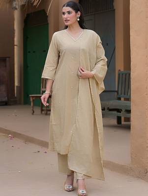 Ethnic Motifs Embroidered Regular Thread Work Kurta with Trousers & With Dupatta 1