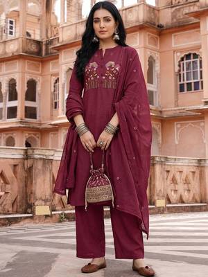 Women Ethnic Motifs Embroidered Regular Thread Work Kurta with Trousers & With Dupatta 1