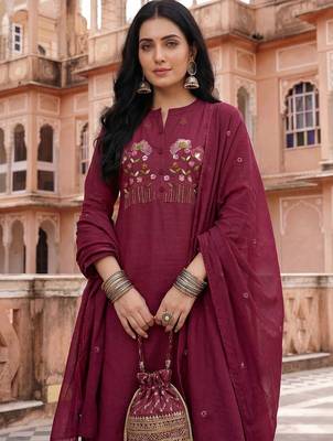 Women Ethnic Motifs Embroidered Regular Thread Work Kurta with Trousers & With Dupatta 2