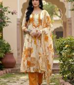 Women Floral Printed Regular Thread Work Kurta with Trousers & With Dupatta