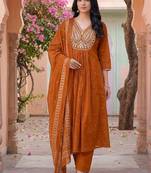 Women Ethnic Motifs Embroidered Panelled Thread Work Kurta with Trousers & With Dupatta