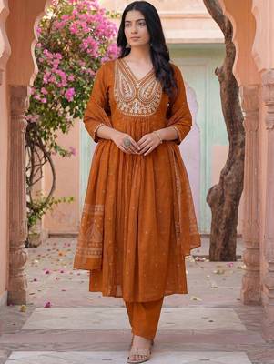 Women Ethnic Motifs Embroidered Panelled Thread Work Kurta with Trousers & With Dupatta 5