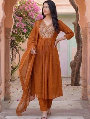Women Ethnic Motifs Embroidered Panelled Thread Work Kurta with Trousers & With Dupatta 7