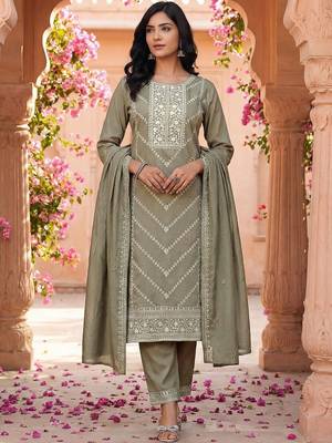 Women Ethnic Motifs Embroidered Regular Thread Work Kurta with Trousers & With Dupatta 1