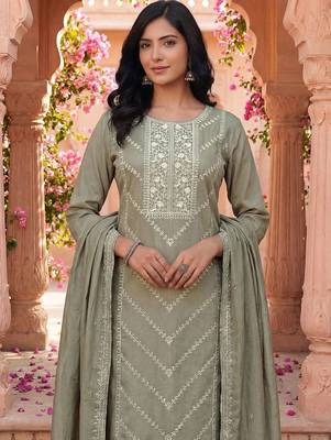 Women Ethnic Motifs Embroidered Regular Thread Work Kurta with Trousers & With Dupatta 2