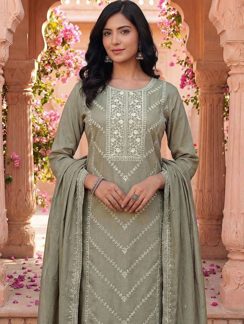 Women Ethnic Motifs Embroidered Regular Thread Work Kurta with Trousers & With Dupatta