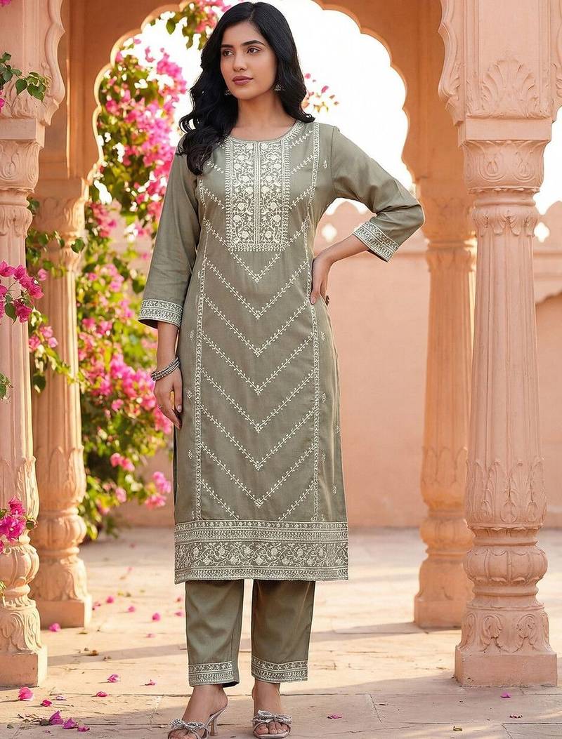 Women Ethnic Motifs Embroidered Regular Thread Work Kurta with Trousers & With Dupatta