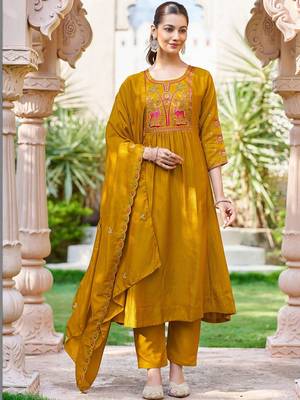 Women Ethnic Motifs Embroidered Empire Thread Work Kurta with Trousers & With Dupatta 1