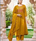 Women Ethnic Motifs Embroidered Empire Thread Work Kurta with Trousers & With Dupatta