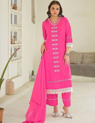 Women Ethnic Motifs Embroidered Regular Thread Work Kurta with Trousers & With Dupatta 1