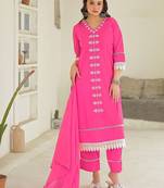 Women Ethnic Motifs Embroidered Regular Thread Work Kurta with Trousers & With Dupatta